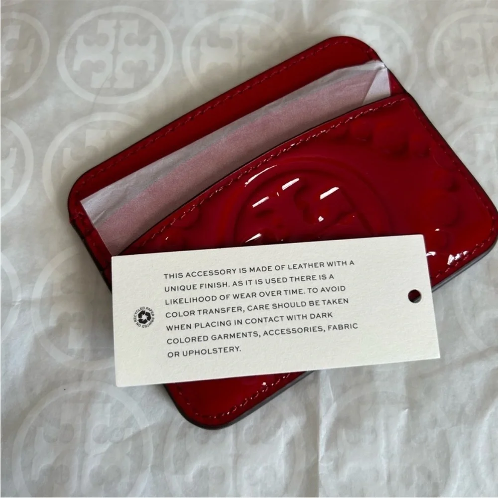 Tory Burch T Monogram Puffy Patent Embossed Card Case Tory Red
